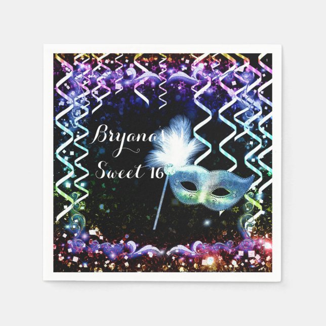 Regnbåge Glöd Maskerad Mask Födelsedagsfest Pappersservett (Framsidan)