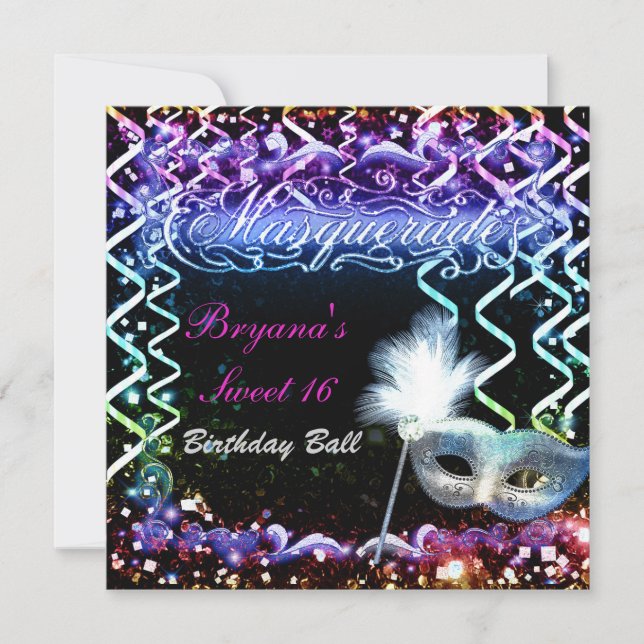 Regnbåge Glöd Maskerad Mask Födelsedagsfirande Inbjudningar (Framsida)