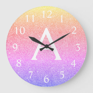 Regnbåge Gnistra Glitter Monogram Namn Stor Klocka