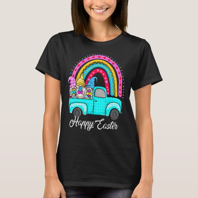 Regnbåge Gnomes with Bunny Eggs Hunting Lastbil Ea T Shirt (Framsida)