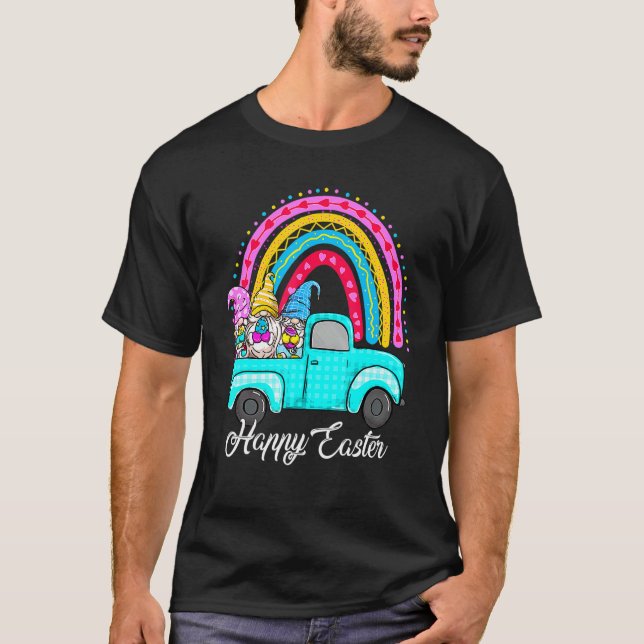 Regnbåge Gnomes with Bunny Eggs Hunting Lastbil Ea T Shirt (Framsida)