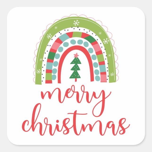 Regnbåge God Jul Klistermärke (Framsida)
