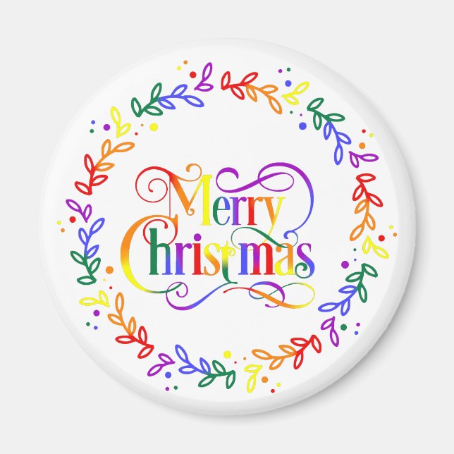 Regnbåge God Jul Krans Magnet (Framsidan)