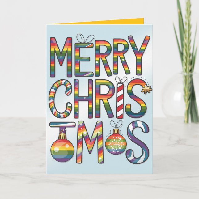 Regnbåge God Jul Kul Elegant HBTQ Jul Helgkort (Framsida)
