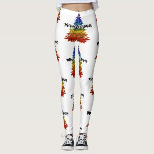 regnbåge god jul träd leggings