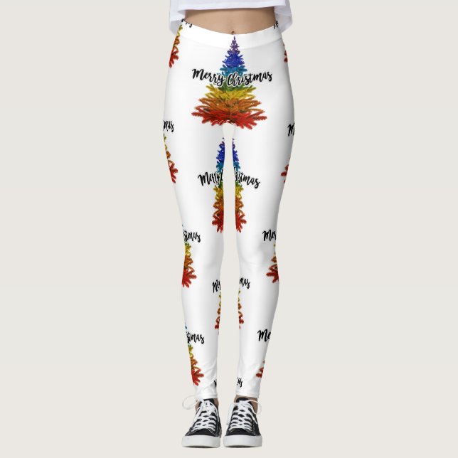 regnbåge god jul träd leggings (Framsida)