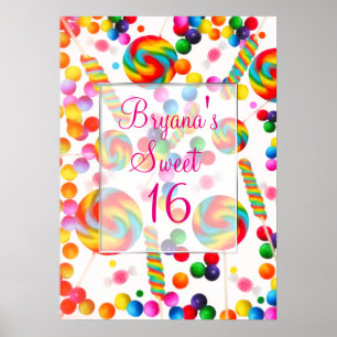 Regnbåge Godis Candyland Födelsedagsfest Banner Poster