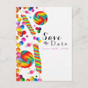Regnbåge Godis Söt Födelsedagsfest Save the Date Meddelande Vykort