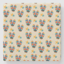 Regnbåge görad randig strandflinflip flops och stenunderlägg