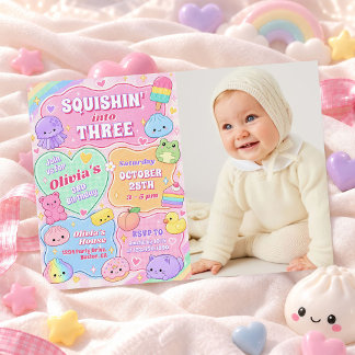 Regnbåge Groovy Squishy Flicka 3-års Födelsedagsfo Inbjudningar