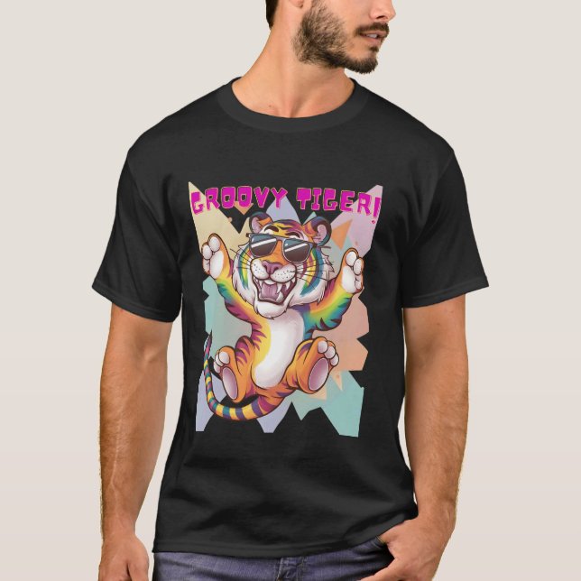 Regnbåge Groovy Tiger Tröja För Män Kvinnor Och St (Framsida)