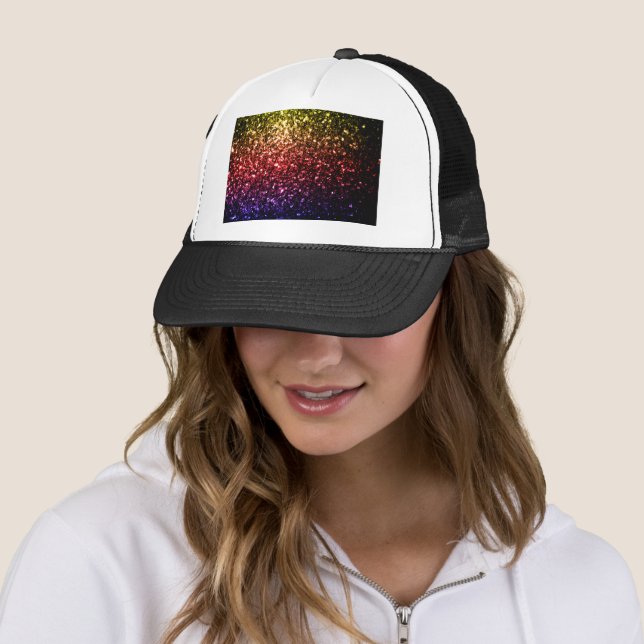 Regnbåge gul röd lila falskt glitter gnistrar keps (In Situ)