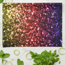 Regnbåge gul röd lila falskt glitter gnistrar kökshandduk