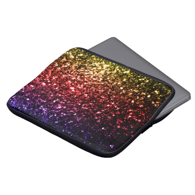 Regnbåge gul röd lila falskt glitter gnistrar laptop sleeve (Framsida topp)