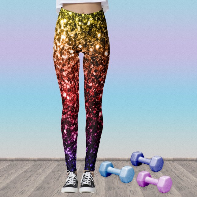 Regnbåge gul röd lila falskt glitter gnistrar leggings (Stand out in the gym with our breathable sparkly leggings in many different colors!)