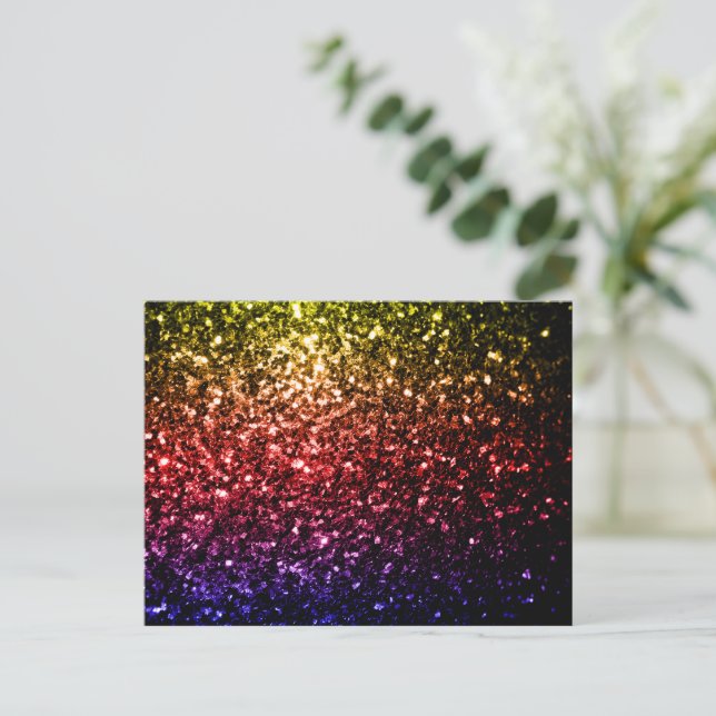 Regnbåge gul röd lila falskt glitter gnistrar vykort (Stående Fram)