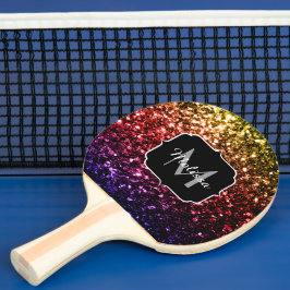 Regnbåge gul röd lila gnistrar Monogram Pingisracket