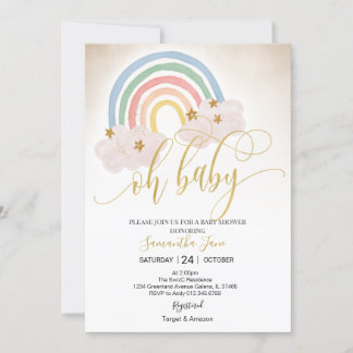 Regnbåge Guld Glitter Baby Sprinkle Oh Baby Shower Inbjudningar