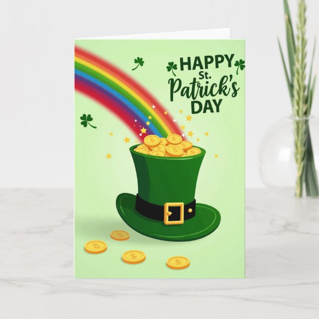 Regnbåge Guld L Leprechaunhattkort Kort (Framsida)