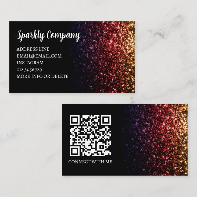 Regnbåge guld röd glans svart elegant QR-kod Visitkort (Fram/baksida)