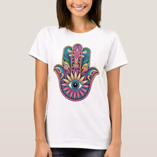 regnbåge Hamsa hand T Shirt (Framsida)