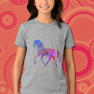 Regnbåge häst i psykodelic färg t shirt