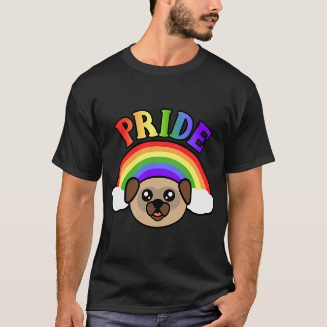Regnbåge HBTQ Pug Söt regnbågsstolthet Pug T Shirt (Framsida)