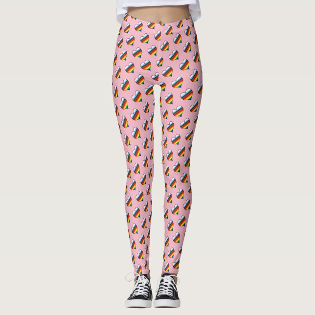 Regnbåge Heart Mönster Leggings (Framsida)