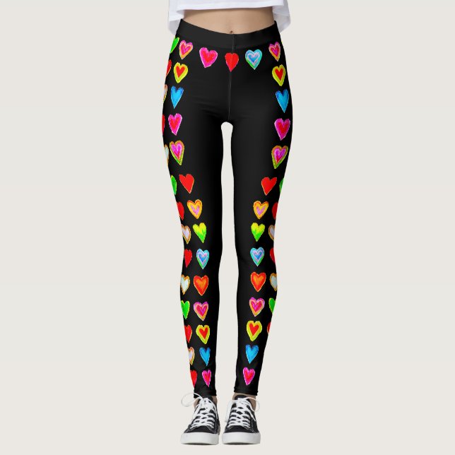 Regnbåge Heart Pastel Leggings (Framsida)