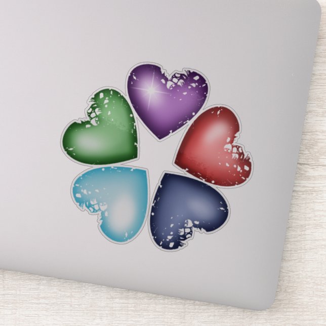 Regnbåge Hearts. Hjärtblomma Klistermärken (Detalj)