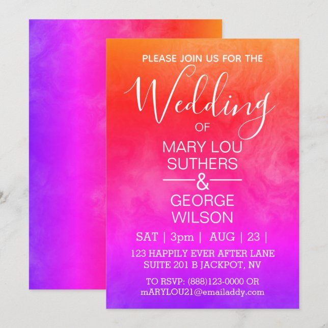 Regnbåge hela rökt Marble Bröllop Inbjudningar (Fram/baksida)
