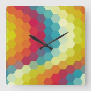 Regnbåge Hexagon Chevron Mönster Fyrkantig Klocka
