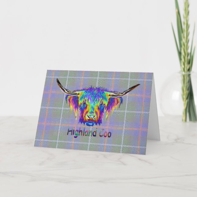 Regnbåge Highland ko på tartan Kort (Framsida)