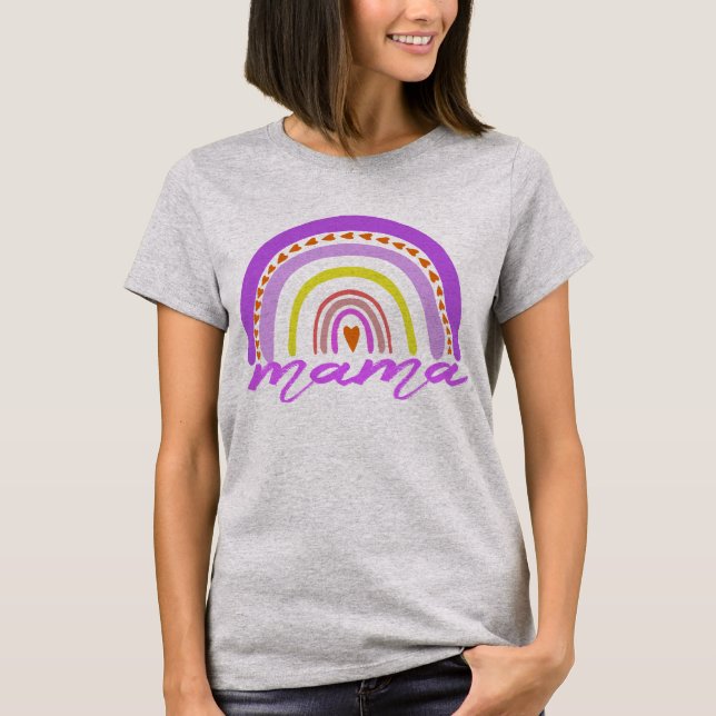 Regnbåge Hjärt Boho Doodle Mamma T-Shirt. T Shirt (Framsida)