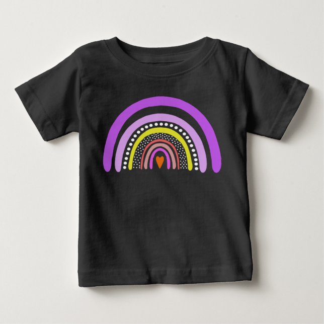 Regnbåge Hjärt Boho Klotter T-Shirt (Framsida)