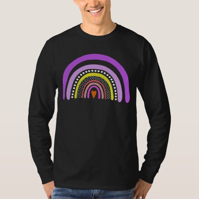 Regnbåge Hjärt Boho Klotter T-Shirt (Framsida)