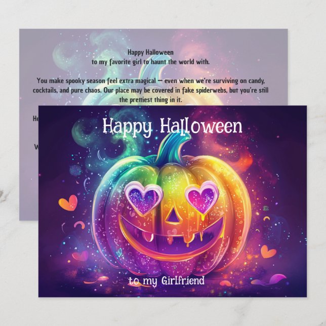 🌈🎃Regnbåge Hjärt‑Ögon Pumpa kort (Fram/baksida)