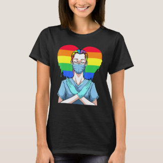 Regnbåge Hjärta Gay Lesbisk Bi Homosexuell Sjukskö T Shirt