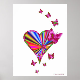 Regnbåge, hjärta och fjäril poster