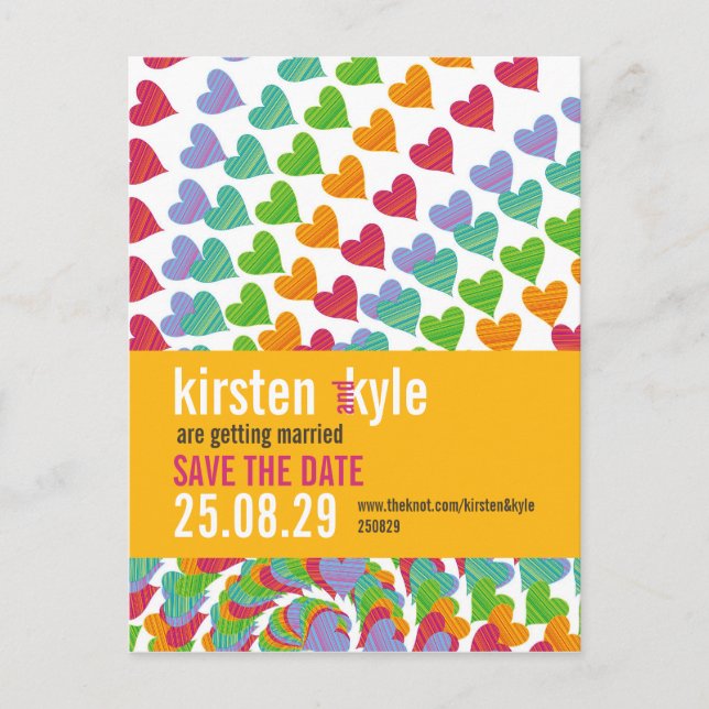 Regnbåge Hjärtan Glitter Spara Datum Postkort Meddelande Vykort (Framsida)