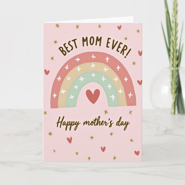 Regnbåge Hjärtan Mamma Kort (Framsida)