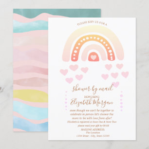 Regnbåge, Hjärtan, Randigt Virtuellt Baby Shower v Inbjudningar