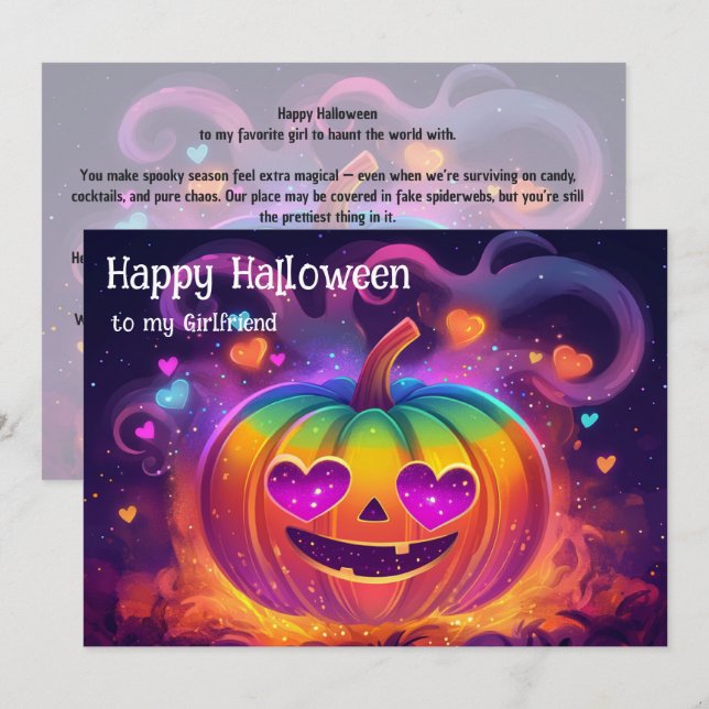 🌈🎃Regnbåge Hjärtöga Pumpa-kort Inbjudningar (Fram/baksida)