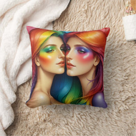 Regnbåge, högavlönade kvinnor med färgstark skönhe kudde