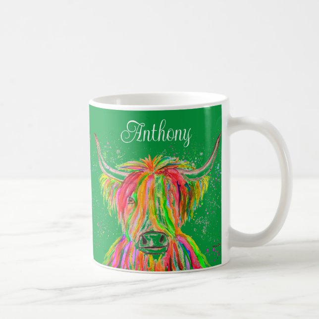 Regnbåge höland ko Vattenfärg Nature Farm Animal Kaffemugg (Höger)