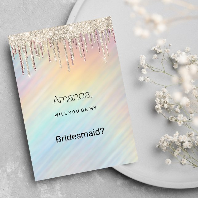 Regnbåge holografisk guld glitter droppar Brudtjän Inbjudningar (Rainbow holographic gold glitter drips Bridesmaid )
