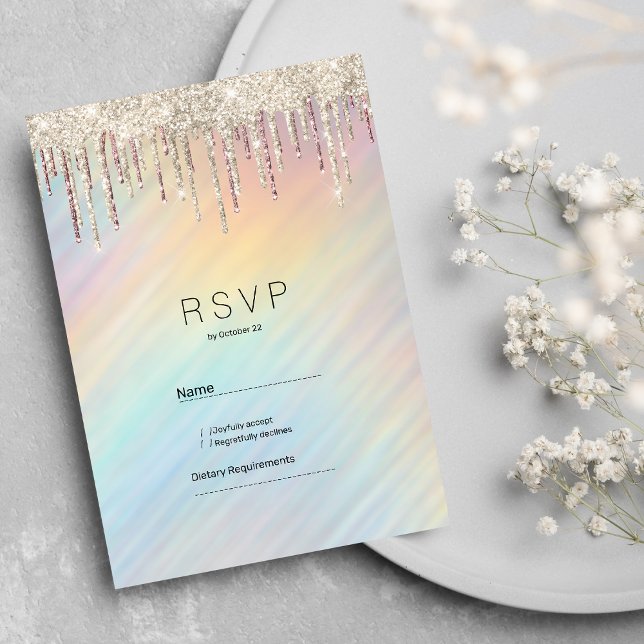 Regnbåge holografisk guld glitter droppar RSVP  Inbjudningar (Rainbow holographic gold glitter drips RSVP)