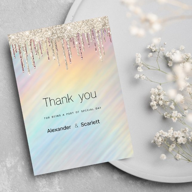 Regnbåge holografisk guld glitter droppar Tack Inbjudningar (Rainbow holographic gold glitter drips Thank You )