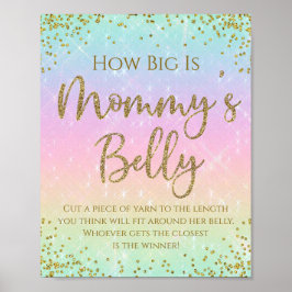 Regnbåge Hur stor är mammas mage Baby Shower Game Poster