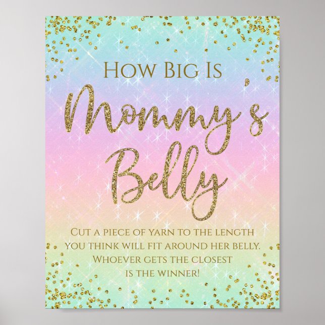 Regnbåge Hur stor är mammas mage Baby Shower Game Poster (Framsidan)